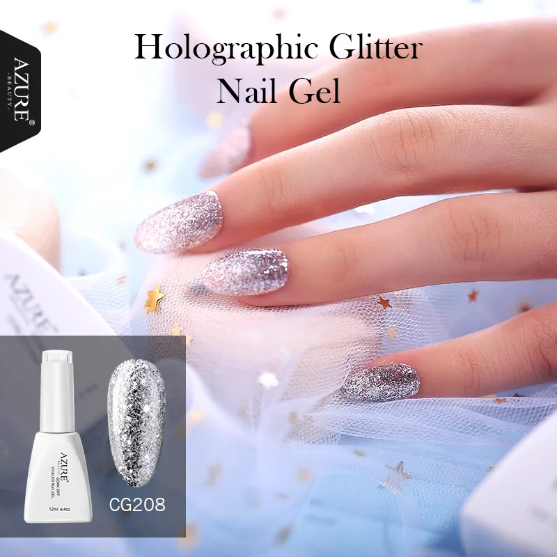 CG208 Azure beauty 12 мл Гель-лак Серебряная Золотая серия 12 цветов Блеск Платиновый гель Блестящий Сияющий отмачиваемый Маникюр УФ-гель для дизайна ногтей - Цвет: CG208