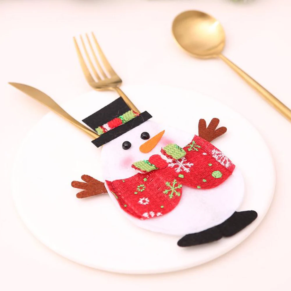 Q version snowman 1 шт Санта шляпа олень Рождество год Карманный вилка, нож, столовые приборы держатель сумка для дома вечерние украшения стола - Цвет: Q version snowman