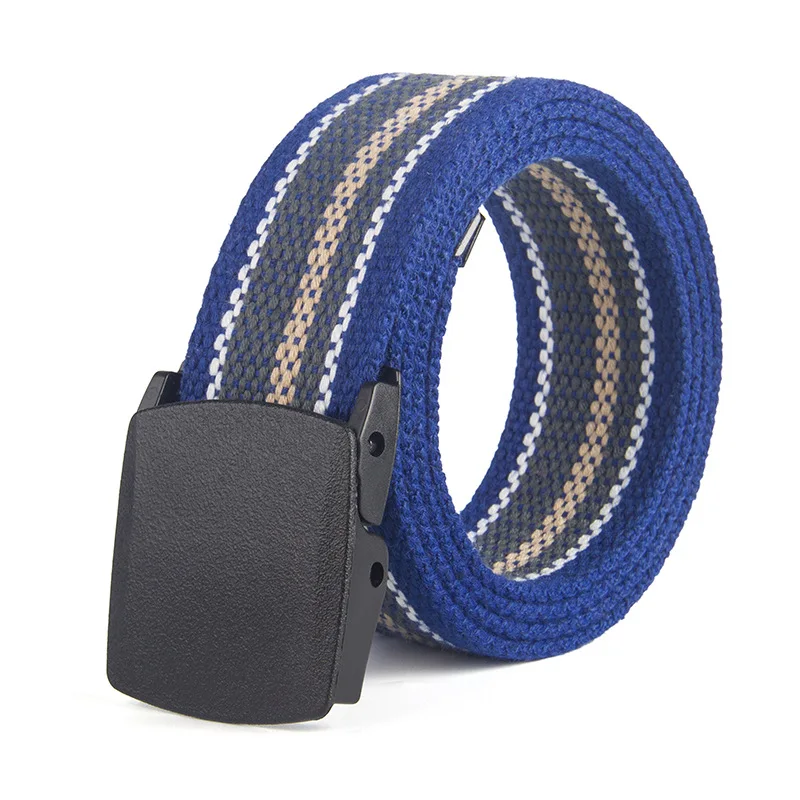 elastic belt for men Fashionable Plastic Button Leisure Student Stripe Canvas Woven Belt mens black belt Belts