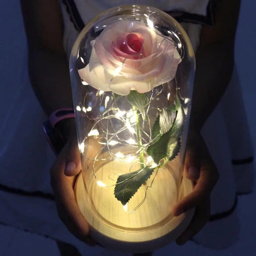

LED Eternal Multicolor Flower Rose Immortal Dome In A Flask Beautiful Glass Cover Valentine's Day Birthday Mother's Day Gifts