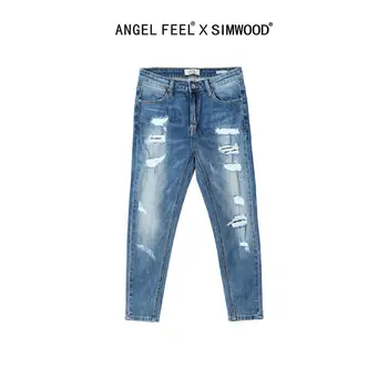 

SIMWOOD 2020 spring summer new hole jeans woman ripped denim pants high quality plus size women slim fit trousers SW007