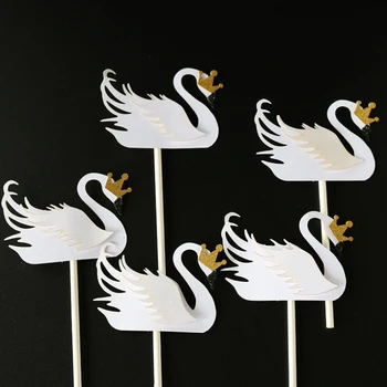 

5Pcs Swan Cupcake Cake Toppers Rhomboid Paper With Silk Butterfly Knot Cake Insert For Birthday Party Cake Decor baby Shower