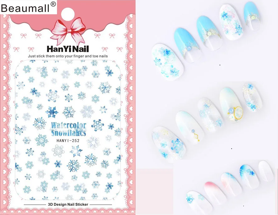 Рождественская Снежинка моделей! Лак для ногтей задний клей деколь декорации Дизайн Наклейка для ногтей Советы красоты