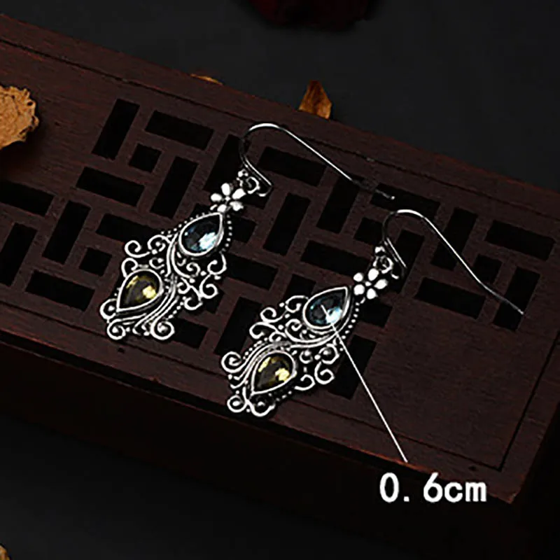 925 Earrings Vintage Ethnic Flower Drop Earrings