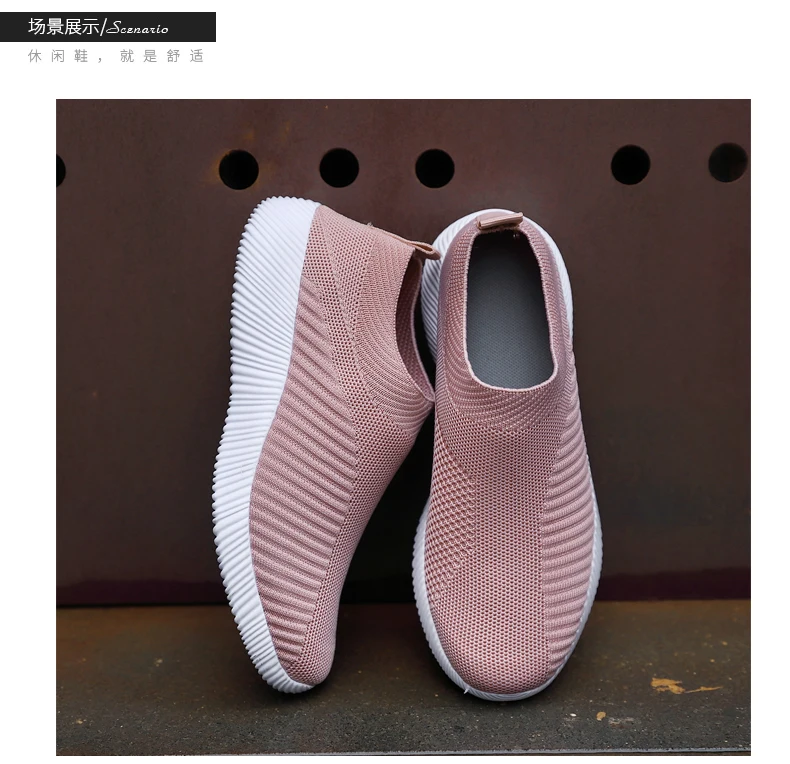 Women Flats Shoes Plus Size 35-43 Breathable Mesh Platform Sneakers Women Slip on Soft Ladies Casual Shoes Woman Knit Sock Flats