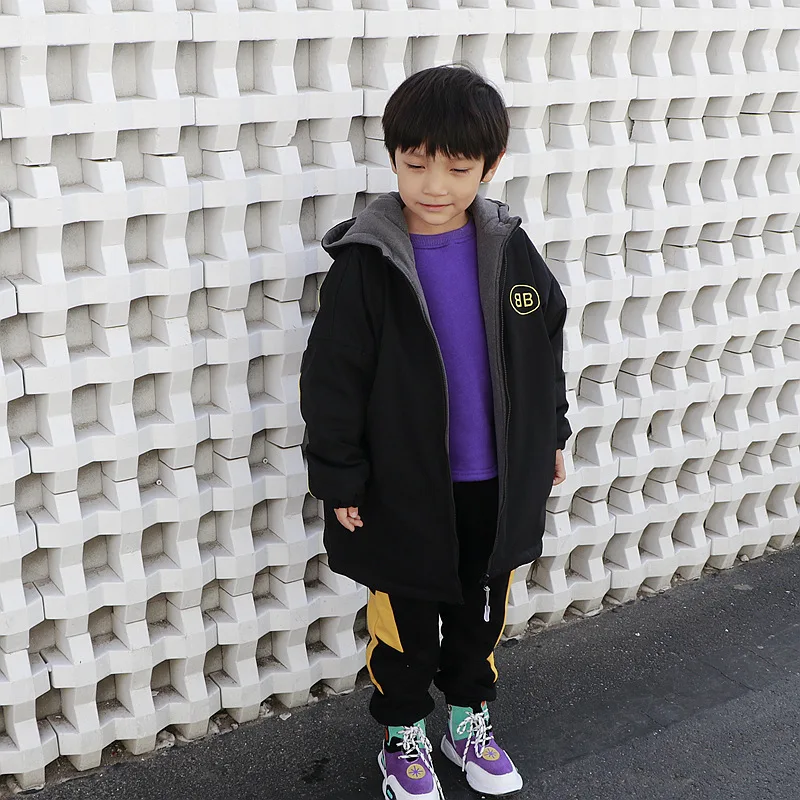 

BOY'S Quilted Cotton Coat Mid-length Fashion 2018 Childrenswear Winter New Style Lettered Embroidered Hooded Coat er tong jia Co