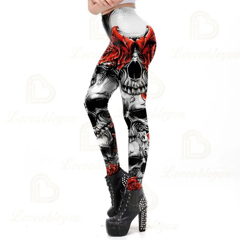 New Arrival Halloween Rose Ghosts Series Print Women Girl Sexy Leggings Mid Waist Elastic Fitness Warm Girl Leggings