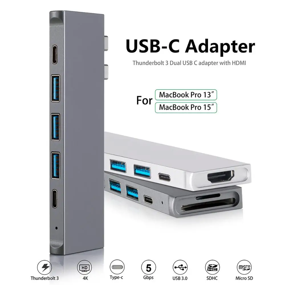 USB C к 4K HDMI Thunderbolt 3 Устройство для чтения SD/TF карт адаптер 8 в 1 Тип c док станция