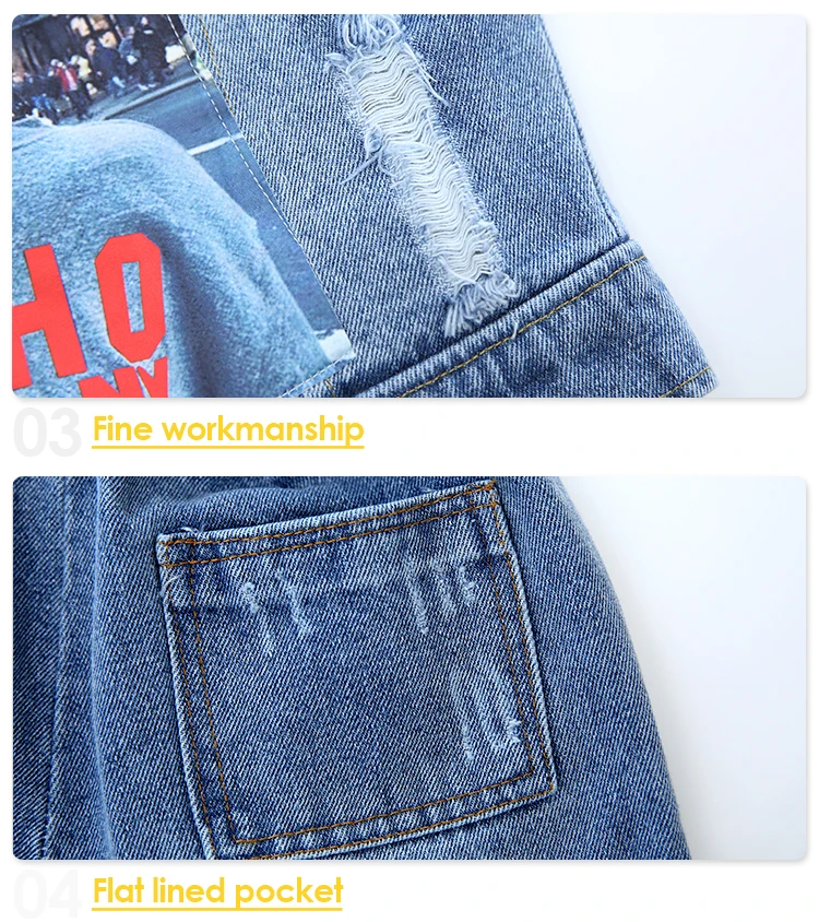 Fashion Design Girls Set Blue Patchwork Hooded Denim Jacket + Denim Jeans Spring Clothes Clothing Set