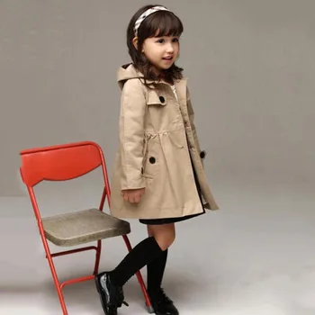 

England Style Children Windbreaker Autumn Baby Girl Outwear Solid Children Clothes Turn-down Collar Button Kids Coat Kids Cloth