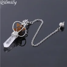 Qilmily Merkaba придающий маятник натуральный камень, Фиолетовый Кристалл розовый кварц Рейки Исцеление подвески для женщин мужчин ювелирные изделия