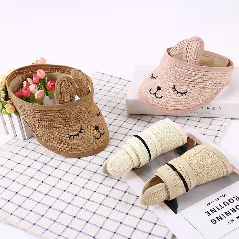 Beach hat women sun hat rabbit hat children hat summer straw folding visor kids cap adjustable kids sun for boys girls outdoor