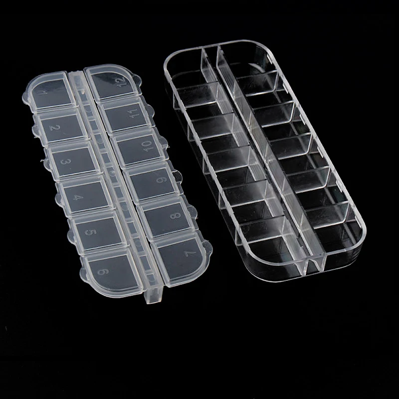 Clear Empty 12 Slots Clear Divided Storage Box Jewerly Nail Art Tips Rhinestone Small Beads Case Organizer Storage Box Container