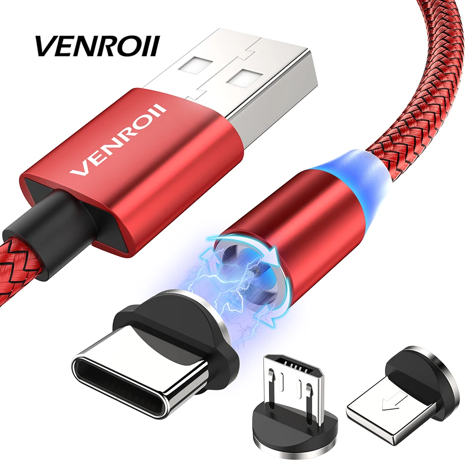 Магнитный usb кабель Venroii 1 м 2 Type C для Samsung Huawei USB Kable Xiaomi Redmi Note 8 7 K20 K30 Pro|Кабели