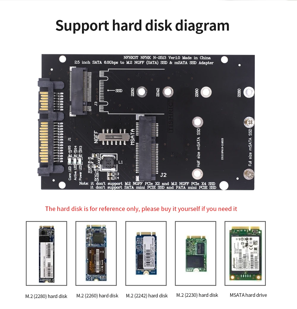 TISHRIC MSATA to SATA & M.2 SSD Adapter Board - 2.5 Inch Form Factor, 6Gbps Speed, Compatible with M.2 NGFF SATA and MSATA SSD for PC Description Image.This Product Can Be Found With The Tag Names M2 sata adapter card b key ngff ssd, M2 ssd 25in sata adapter converter, Msata ssd 25 sata 60 adapter converter