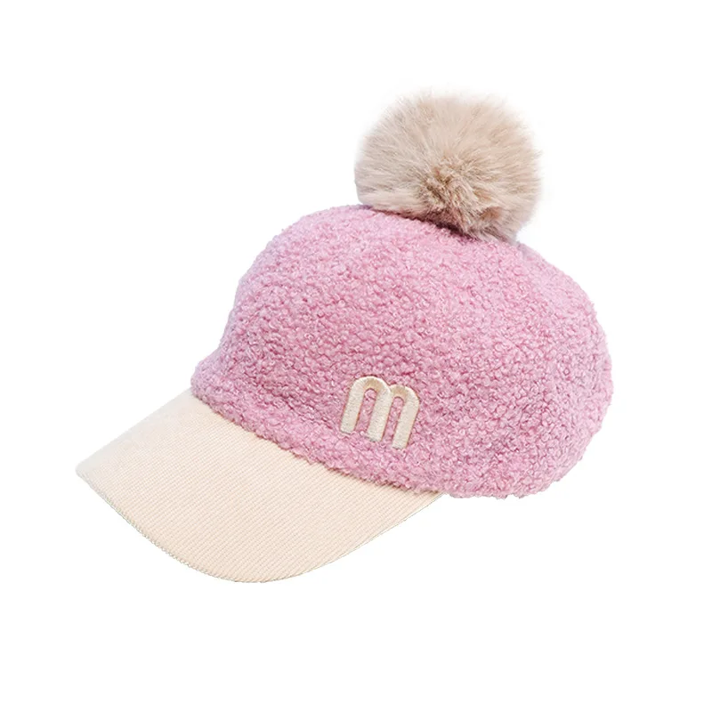 Брендовая шапка-ушанка, зимняя плюшевая шапка для мальчиков и девочек, детская шапка с мягкими меховыми помпонами, Вельветовая шапка, теплый шарф - Цвет: 2
