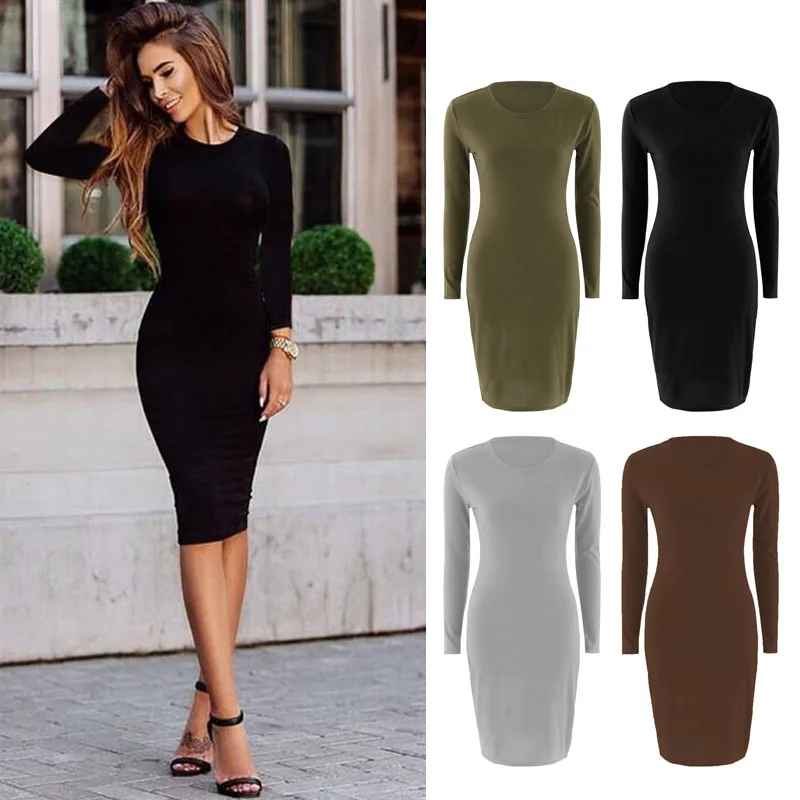 Long Sleeve Dress Bodycon Sexy Slim Fit 