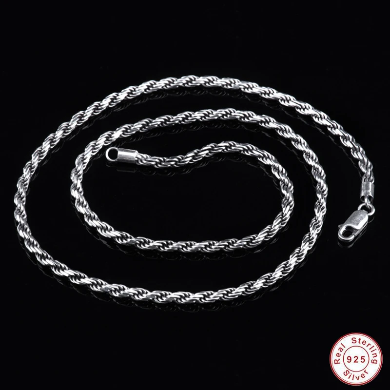 

Solid color 925 sterling silver colour men's chain long necklace S925 Thai silver colour jewelry men's charm necklace no pendant