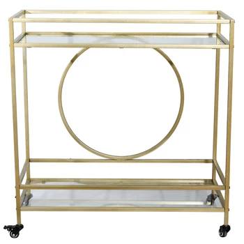 

2 Tier Storage Bar Serving Cart International Lux Bar Cart Gold Four Swivel Wheels Restaurants Bar Cart 90.3*40.0*94.4cm
