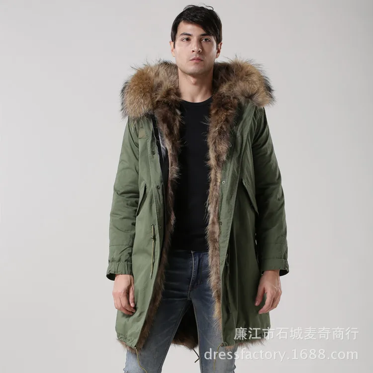 Европейский и американский стиль, осень и зима, стиль, мужская хлопковая одежда, армейский зеленый цвет, средней длины, теплое Мужское пальто с натуральным лисьим мехом