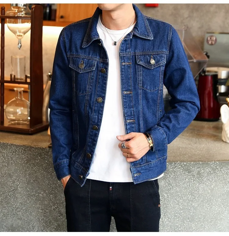 Classic Black Blue Jeans Jacket Men's Spring Autumn Casual Slim Fit Bomber Jackets Men Cowboy Denim Jacket Outwear M-4XL