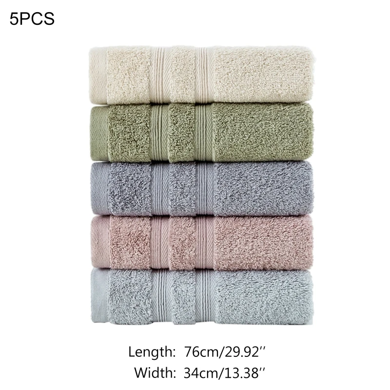

5Pcs/Pack 34x76cm Solid Color Soft Cotton Thicken Face Towel Breathable Absorbent Bathroom Washcloth Home Hotel Travel Towel