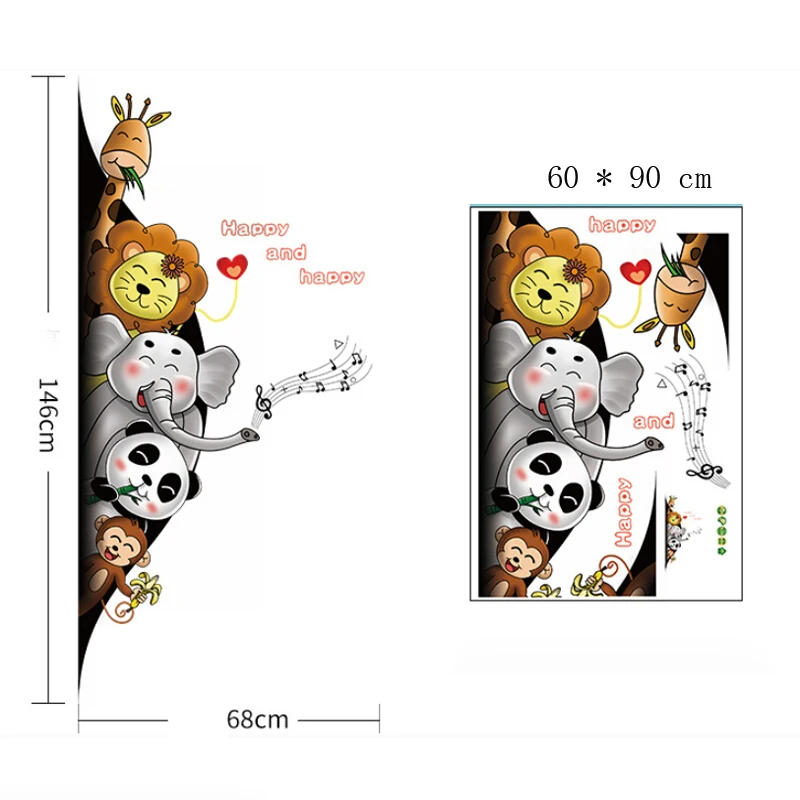 Tofok, милые животные, Мультяшные наклейки на дверь для детской комнаты, спальни, дома, настенное искусство, сделай сам, сафари, наклейка на стену, медведь, кролик, декор для шкафа