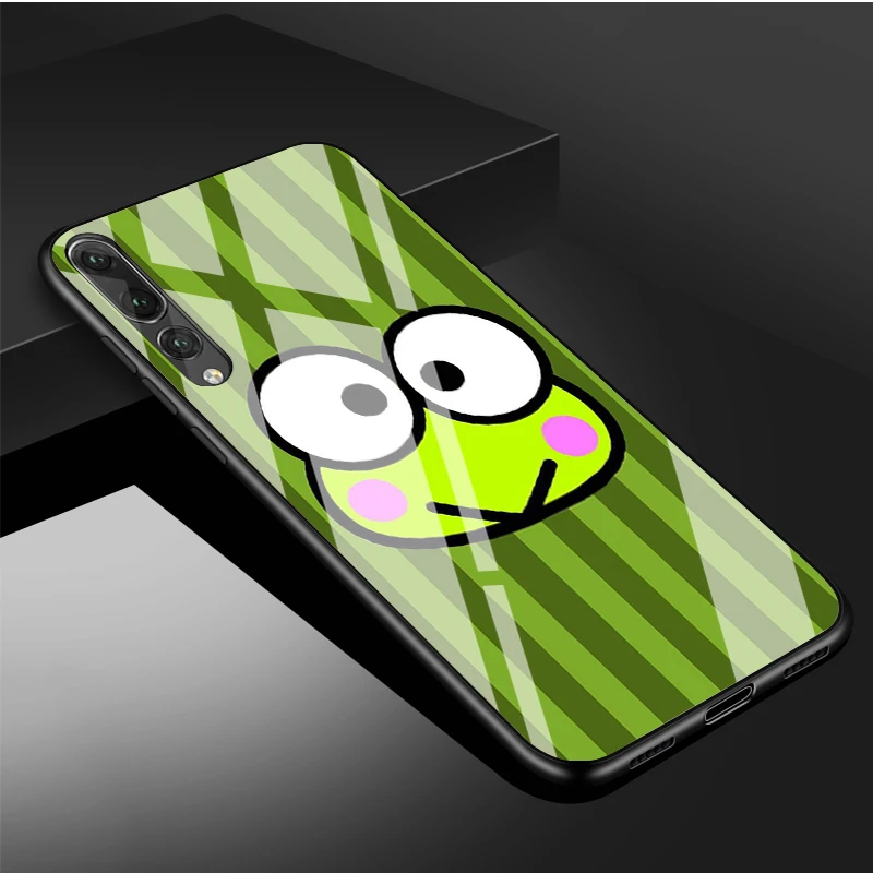 pu case for huawei Dễ Thương Ếch Xanh Keroppi DIY Cao Cấp Kính Cường Lực Điện Thoại Ốp Lưng Cho Huawei P20 P30 P40 Lite PRO Giao Phối 20 30 lite Pro Vỏ cute phone cases huawei Cases For Huawei