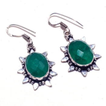 

Genuine Emerald Silver Overlay on Copper Earrings, Hand made Women Jewelry Gift, E5481
