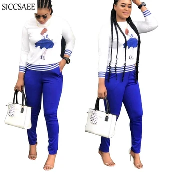 

Dancing Girl Cartoon Printed Pullover Long Pants Autumn Striped Moleton Feminino Tracksuit For Women Casual Sweat Suit Loose