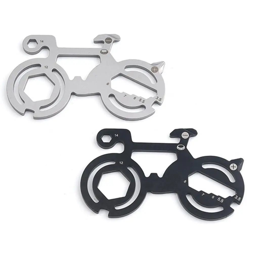 

Bike EDC Multifunction Mini Tool Bicycle Shape Multi Tool Survive Wrench Spanner Ring Camp Hex Key Keyring Outdoor Pocket W6O2
