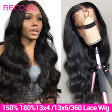 Recool 13x6 парики из натуральных волос на кружеве бразильские волнистые парики на кружеве 180 плотность предварительно выщипанные 360 кружевные передние парики 10-26 дюймов