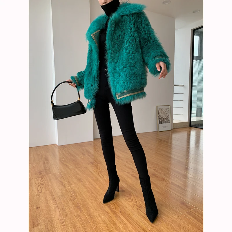 winter new fur one locomotive clothing granule sheep shearing circle fur lamb coat female short