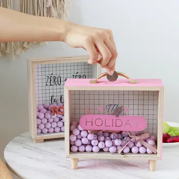 

Wooden Piggy Bank Money Box Coin Cash Bank Container Home Transparent Vintage Stand Letter Desktop Decorations Storage Organize