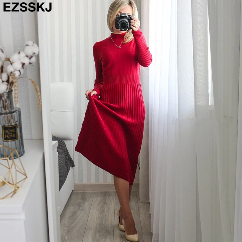 pure autumn winter bodycon O-neck basic slim A-LINE thick long dress women's dress female basic maix robe dresselegant dress floral dress