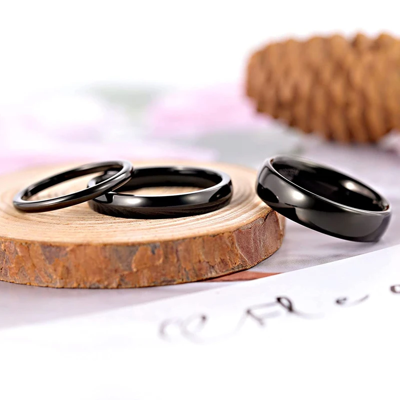TIGRADE 2/4/6/8mm Black Ring Men Women Polished Tungsten Carbide Wedding Band Engagement Ring Unisex Lover Name/Date Engraving 2