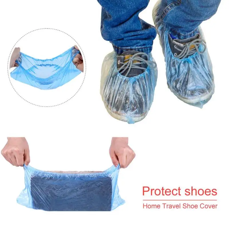 

100pcs/Pack Waterproof Rain Shoes Boot Covers Plastic Disposable Overshoes Pink, Blue Shoes Cover Camping and Hiking Accessories