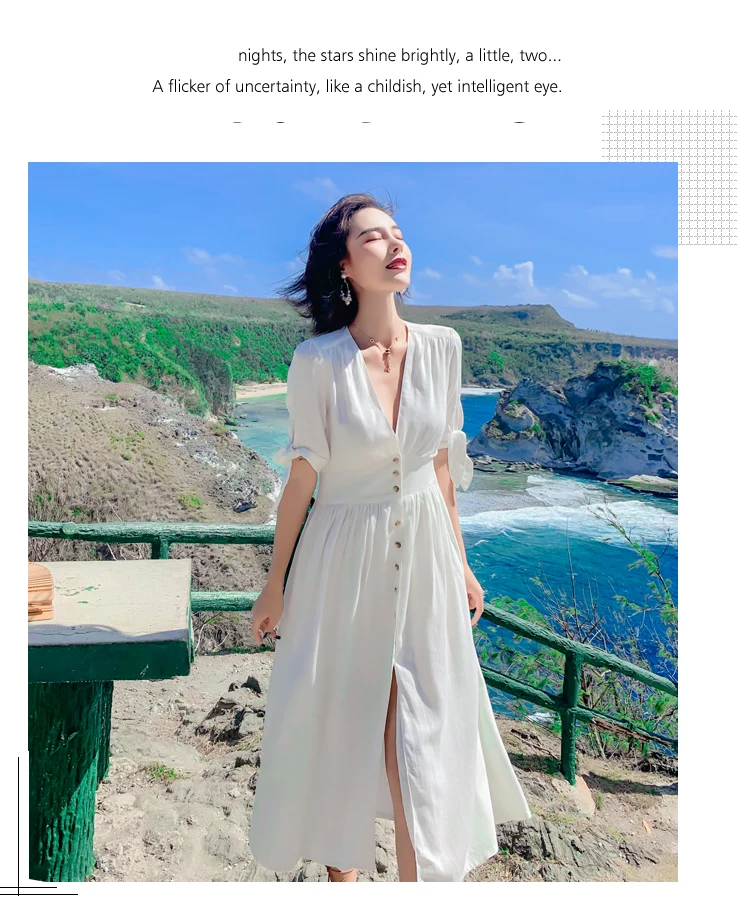 Vintage button Women Summer Dress Sexy Bohemian Beach Casual Sundress Dresses Female AE874