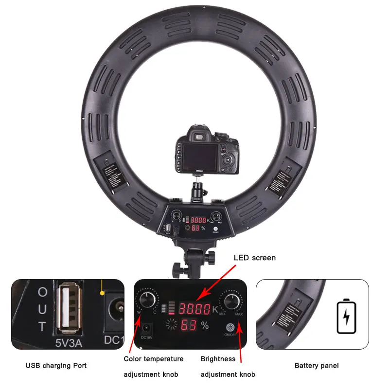 18 Inch Ring Light LED Video Light Dimmable 3000-6000K Photography Lamp With Tripod Beauty Light Studio Photo Lamp For Makeup