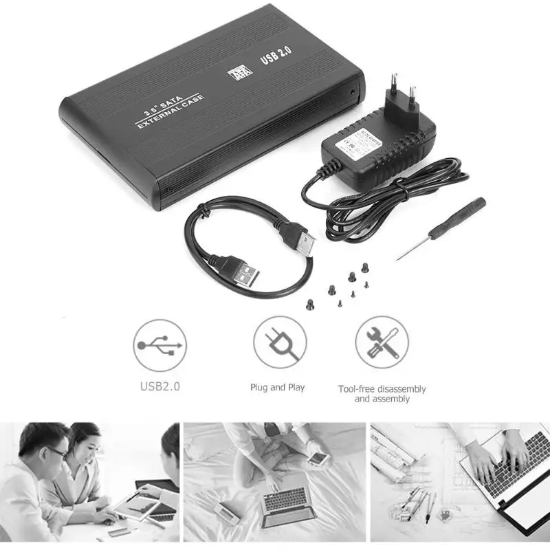 3,5 дюймов жесткий диск Корпус SATA к USB 2,0 Алюминиевый сплав HDD коробка внешний жесткий диск Корпус ЕС Разъем для компьютера ноутбука
