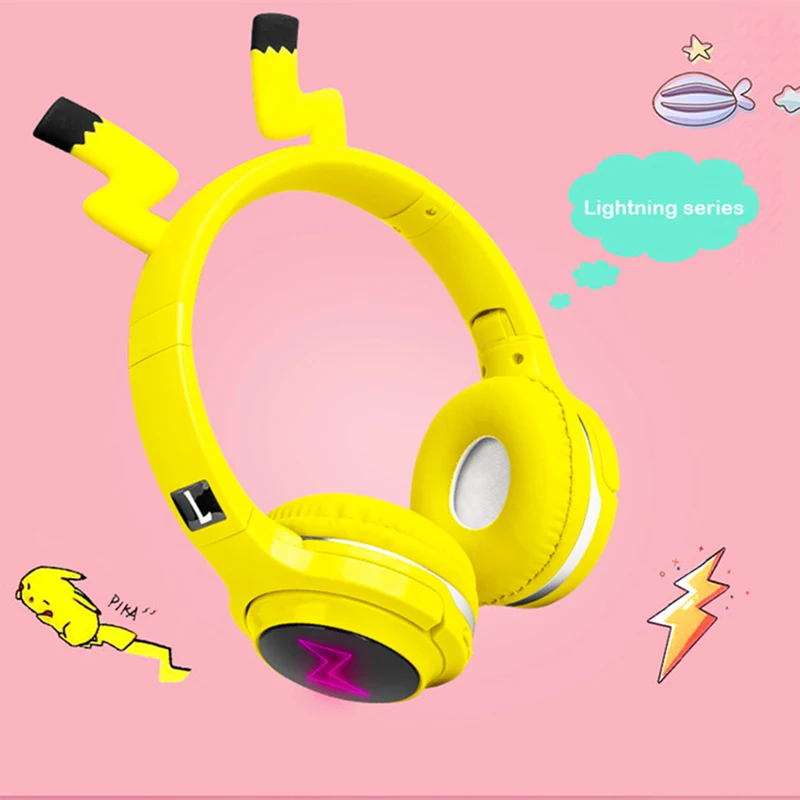 Creative Cartoon Silicone Head Mounted Bluetooth Pikachu Wireless Anime Seven Color Glowing Cute Net Red Headphones