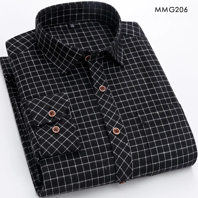 Повседневные мужские рубашки с длинными рукавами клетчатая полосатая рубашка на пуговицах среднего возраста мужская хлопковая свободная мягкая мужская рубашка - Color: MMG206