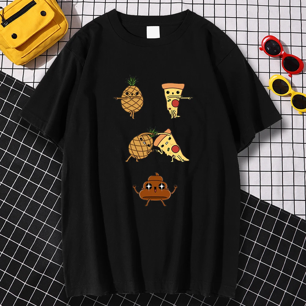Fashion Comfortable Mens Tee Shirts Large Size T Pineapple And Pizza Food Funny Print Clothing Short Sleeve Tshirt Men's | Мужская
