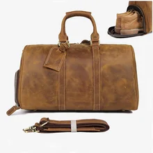 Crazy Horse Сумка для путешествий из натуральной кожи Мужская винтажная дорожная сумка для путешествий большая коровья кожа переносить багаж, для отпуска большая сумка на плечо