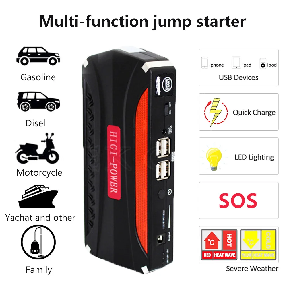 GKFLY Emergency Car Jump Starter 12V Portable Power Bank Battery Charger Booster Starting Cable Device Diesel Petrol Auto LED portable jump starter