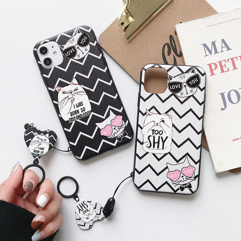 

Funny Cat Ripple Phone Cases For iPhone 11 Pro Xr X Xs Max Soft TPU Covers For iPhone 7 8 6 6s Plus 5s se Love Heart Finger Ring