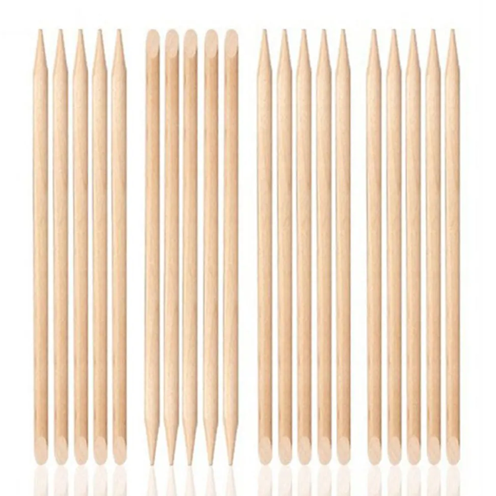 

100 Pieces Orange Wood Sticks Nail Art Cuticle Stick for Pusher Remover Manicure Pedicure Double Sided Wood Sticks