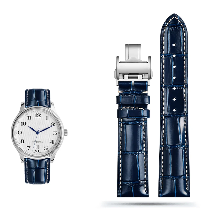 Blue Genuine Leather Watch Band Strap, 21mm/22mm – Premium Replacement Watch Strap Belt Bracelet