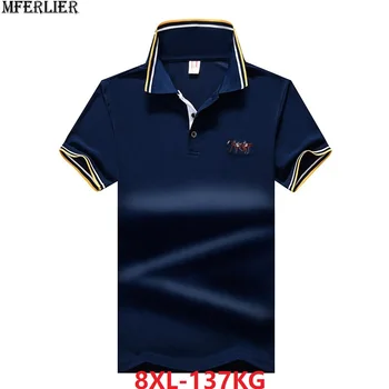 

summer men office tshirts short sleeve plus size 6XL 7XL 8XL turn down collar t-shirt formal striped simple tees 56 58 navy blue