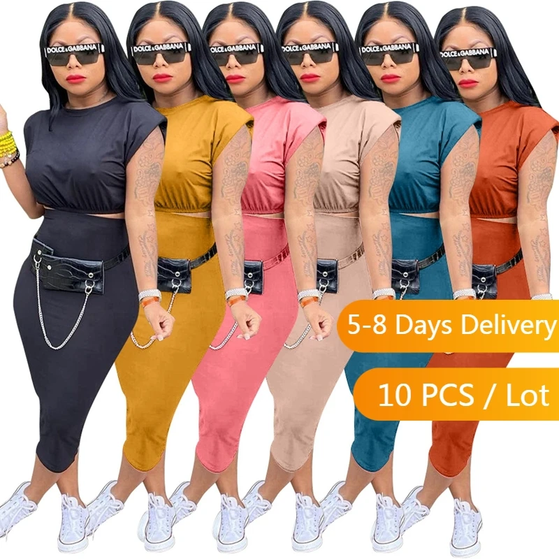 

Wholesale Items Elegant Black Skirts Sets Streetwear Two Piece Set Women Casual Sleeveless Crop Top and Midi Skirt Set Bulk Lots